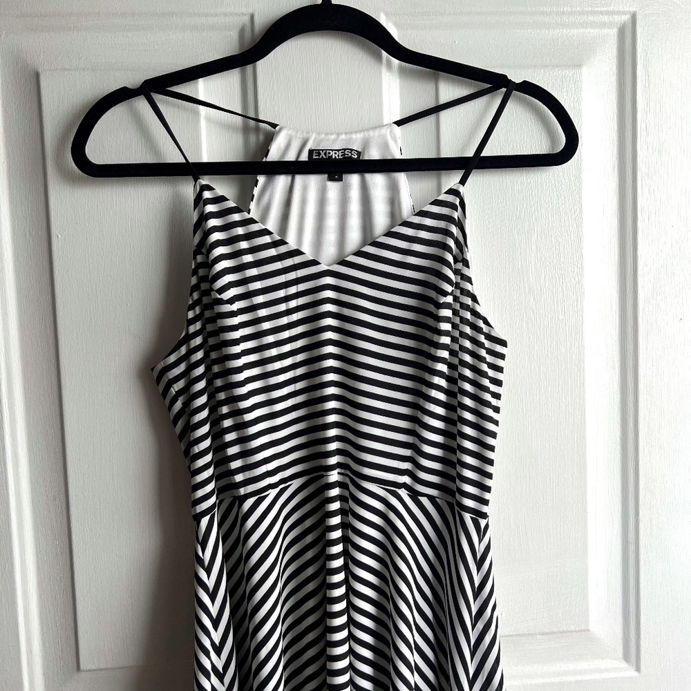 Express Black and White Striped Skater Dress